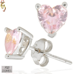 ES18-SLP - 925  Earrings Casting Heart Prong Setting Light Pink