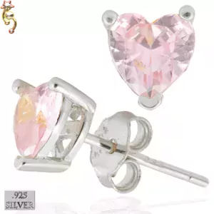 ES18-SLP - 925  Earrings Casting Heart Prong Setting Light Pink