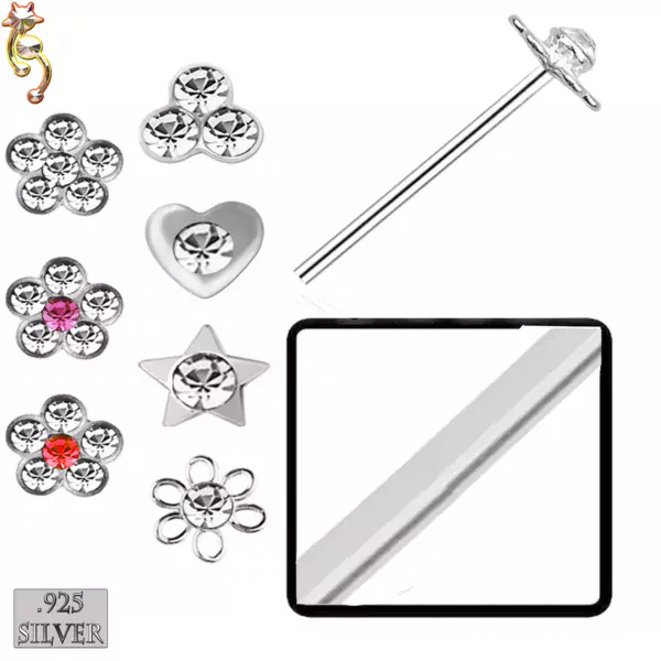 PK-NR08S - 925 Sterling Silver Nose Stud Bend it Yourself Different Design 120 Pcs