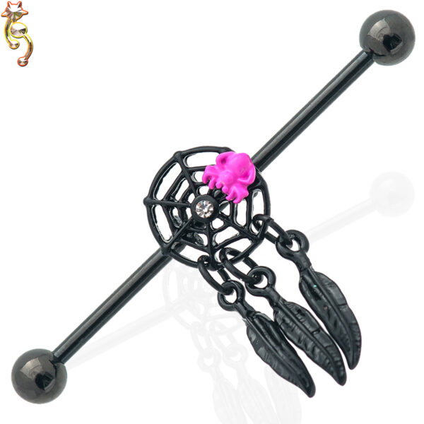 BB13 - 316L Surgical Steel Dreamcatcher with Spider  Design Barbell Industrial