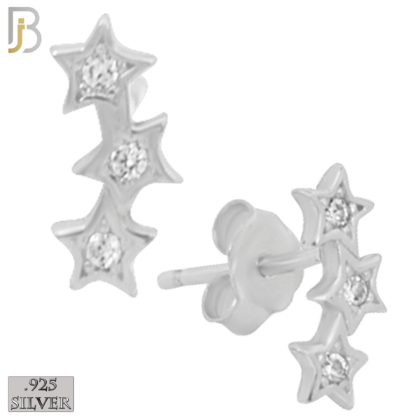 925 Sterling Silver Triple Star with Zircon Design Earring Stud