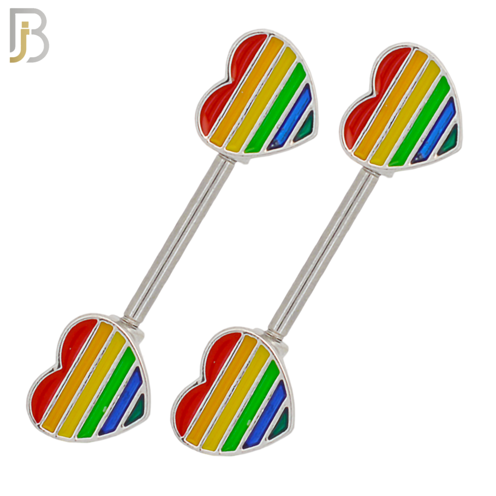 316L Surgical Steel Rainbow Colored Heart Design Externally Threaded