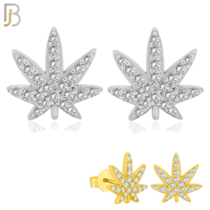 .925 Sterling Silver Plain Marijuana Leaf Design Earring