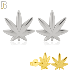 Silver Plain Marijuana Leaf Design Earring Stud