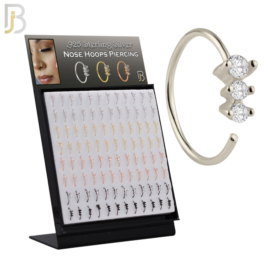 925 Sterling Silver 22g Thickness 3 Prong CZ Hoops Piercing Pack of 96