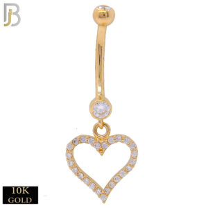 Painful Pleasures Seamless 14kt Yellow Gold Heart Ear Piece with Crystal Heart-Shaped Jewel — Facing Right — 16g 