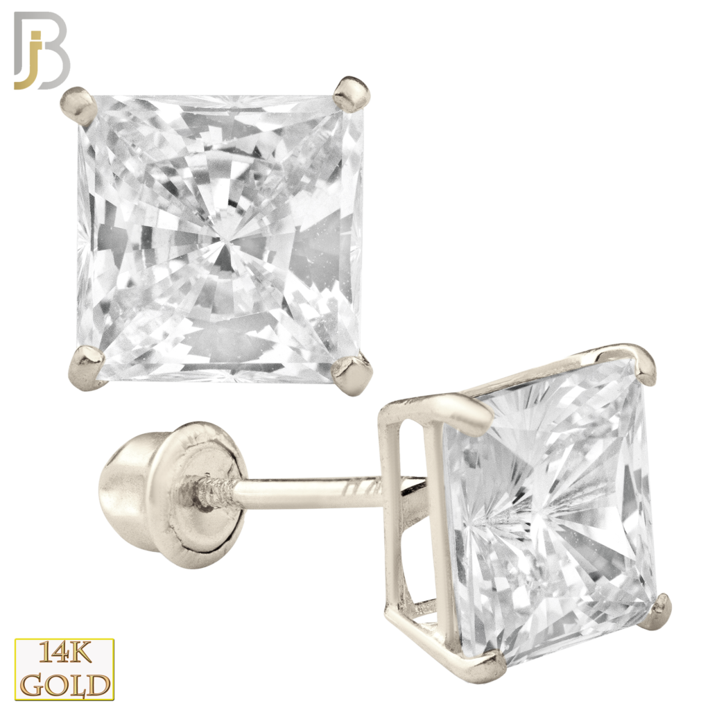 14k White Gold Screw Back Stud Earrings Casting Prong Setting with