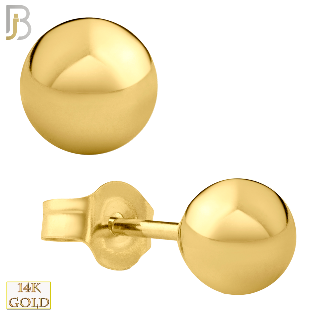 14k Yellow Gold Push Back Plain Ball Stud Earrings Body Jewelz