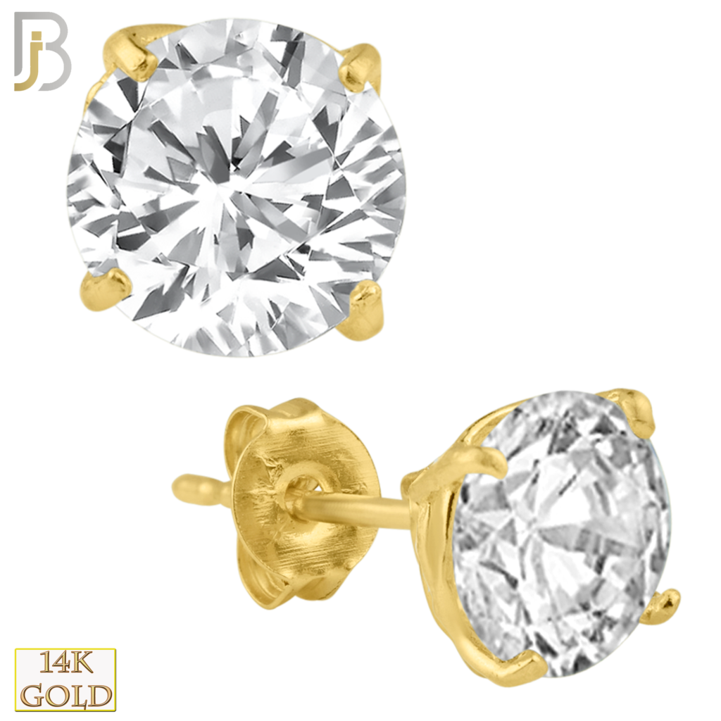 14K Yellow Gold Push Back Stud Earrings Casting Prong Setting with