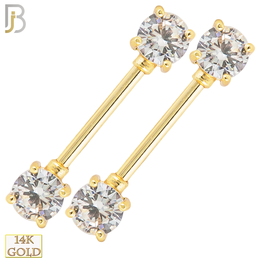 14k Solid Gold Nipple Piercing Round Prong Setting Body Jewelz