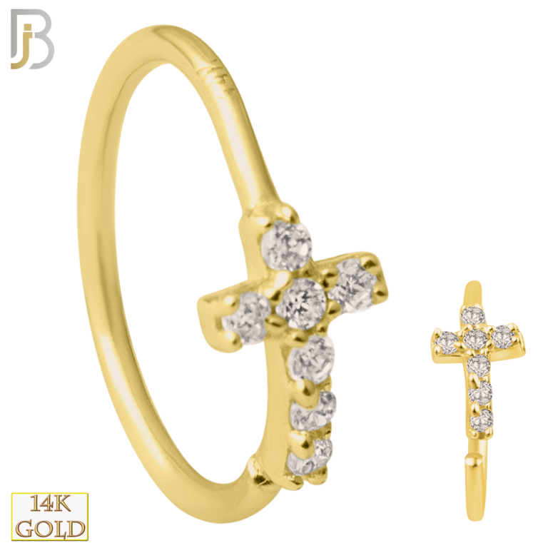 Yellow Gold Cross with Multi CZ Hoop Piercing