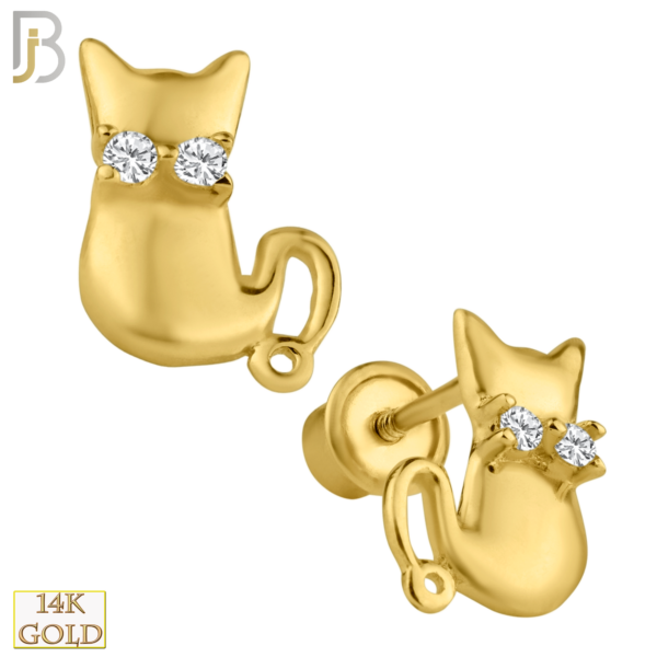 Solid Gold Cat Design Earring Stud