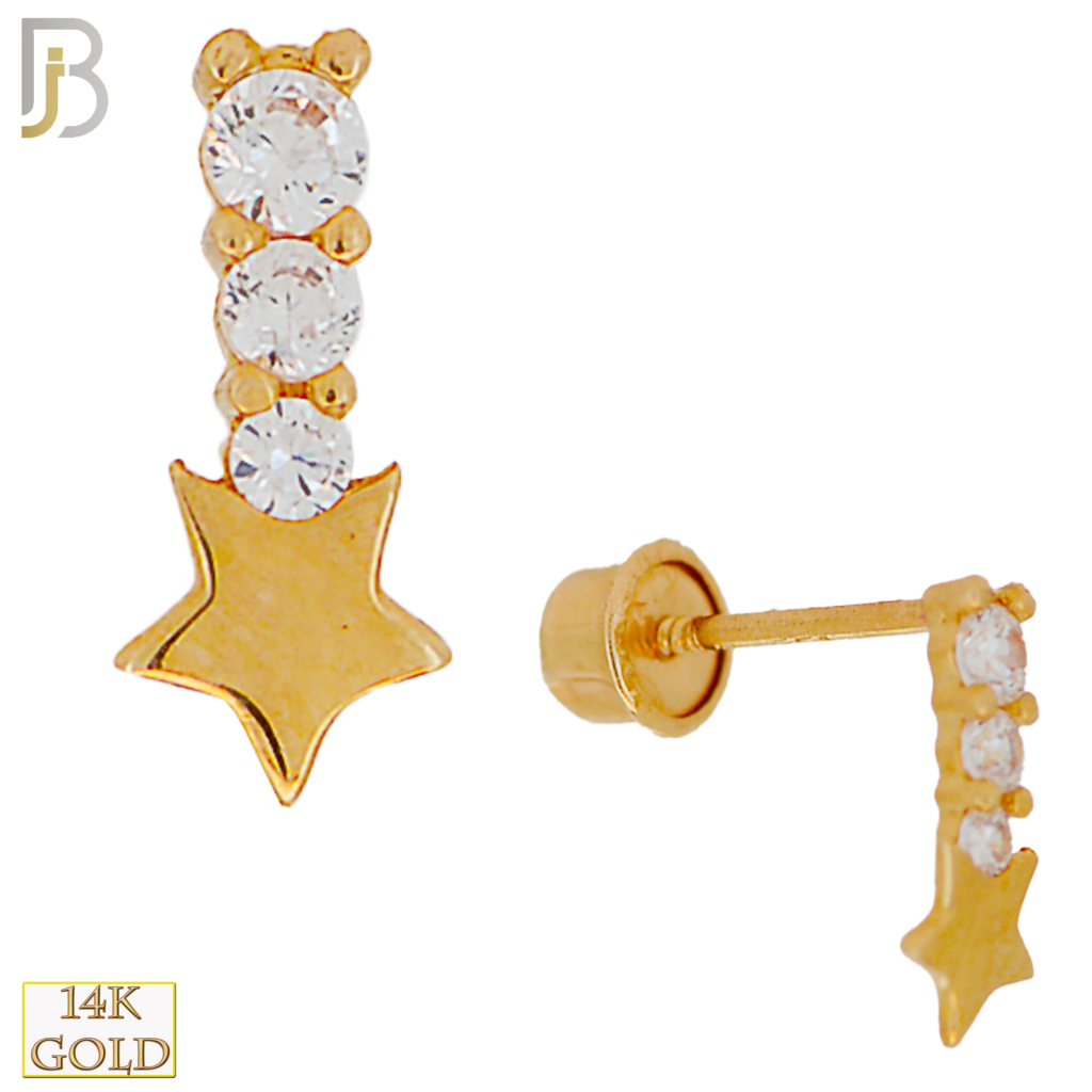 14k Solid Gold Falling Star with CZ Stud Earrings Body Jewelz