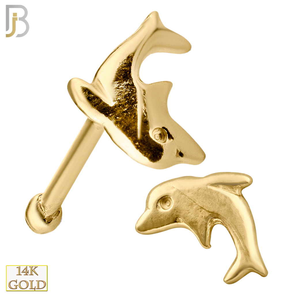 14k Solid Gold Nose Bone Dolphin Design | Body Jewelz