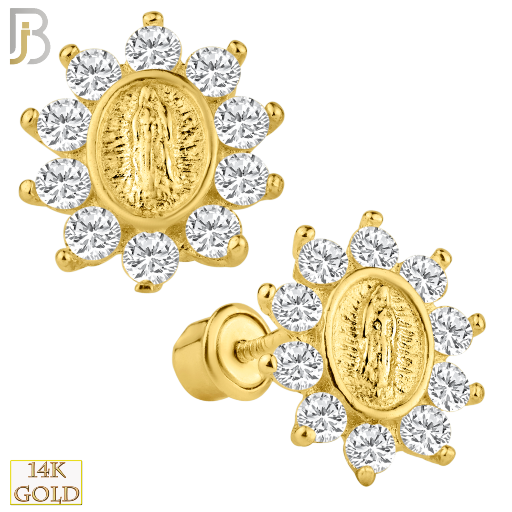 14k Yellow Gold Virgin Mary Design with Single Prong Set Zircon Screw