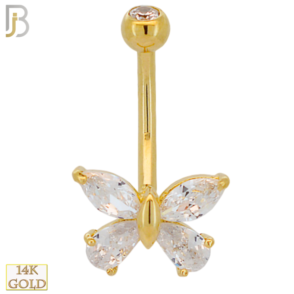 14k Solid Gold Banana Belly Ring with 8mm Butterfly Design
