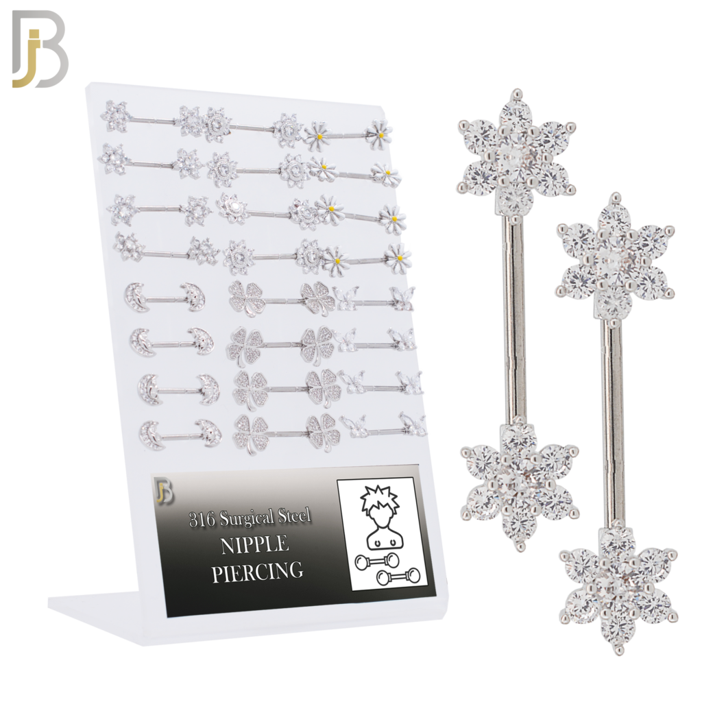 316 Surgical Steel Nipple Rings with Mixed Designs Pack of 24 Body Jewelz