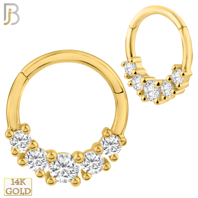 14K Solid Gold Hinged Hoops with Multi Zircon