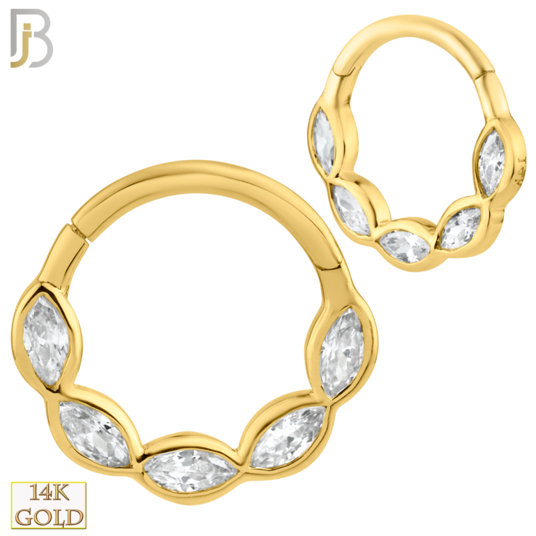 14K Solid Gold Hinged Hoops with Marquise Zircon