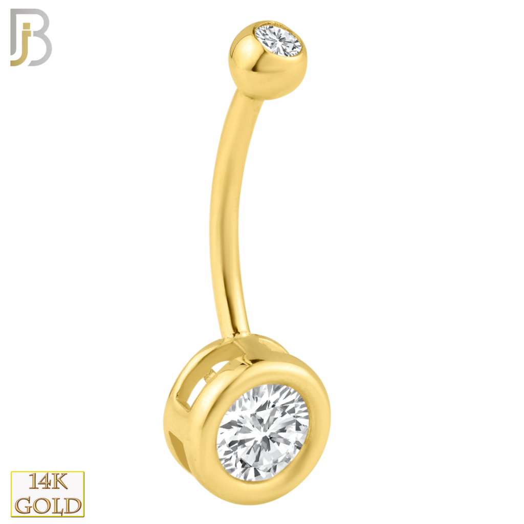 14k Solid Gold Round Zircon in 8mm Casting Bezel Setting Belly Ring