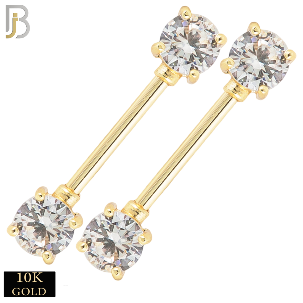 10k Solid Gold Nipple Piercing Round Prong Setting Body Jewelz