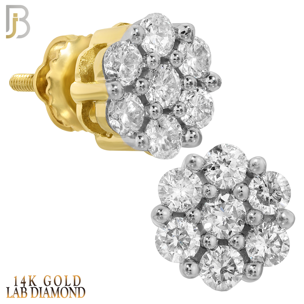 14K Yellow Gold Screw Back Round Flower Design Stud Earrings