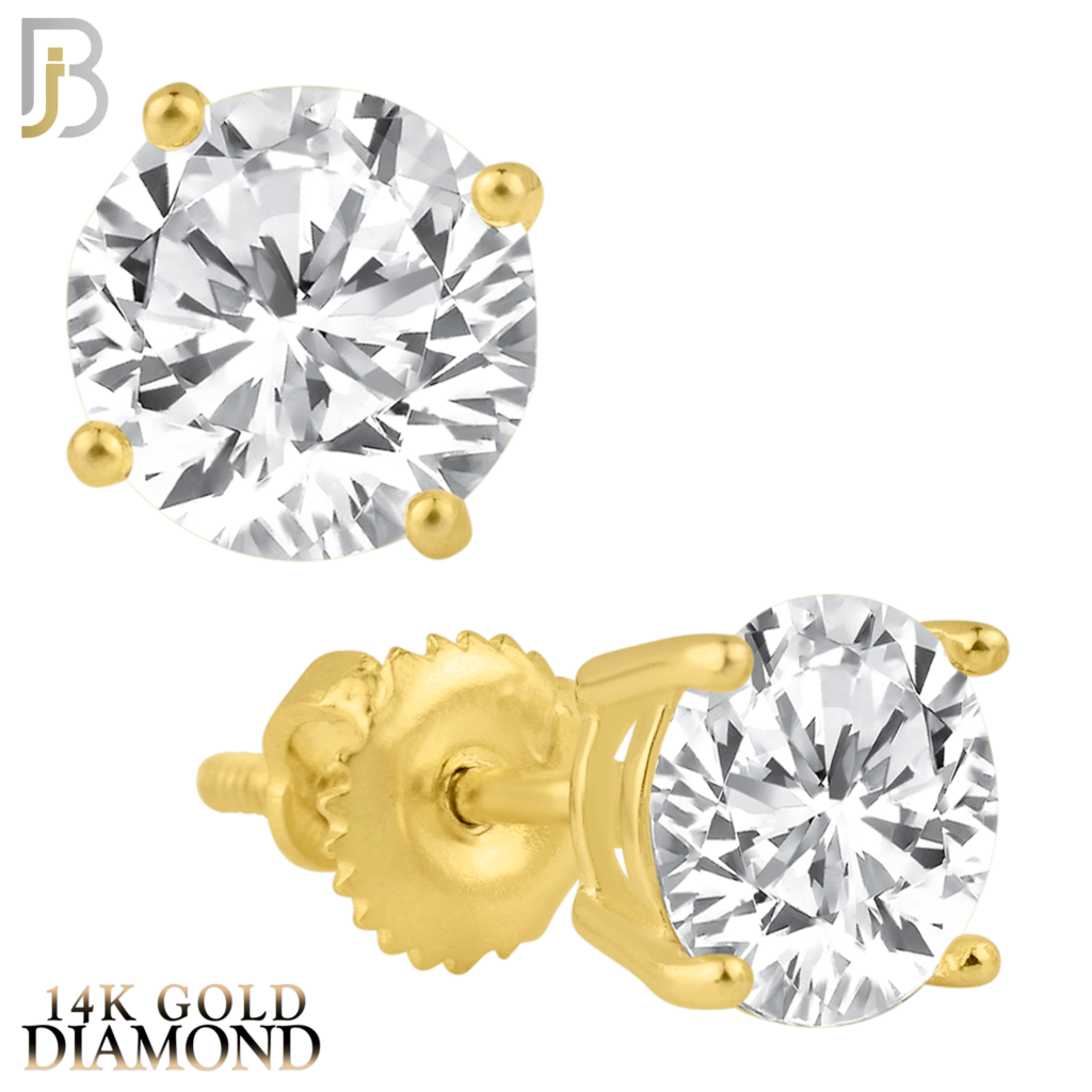 14K Yellow Gold Screw Back Stud Earrings in Prong Setting with Natural