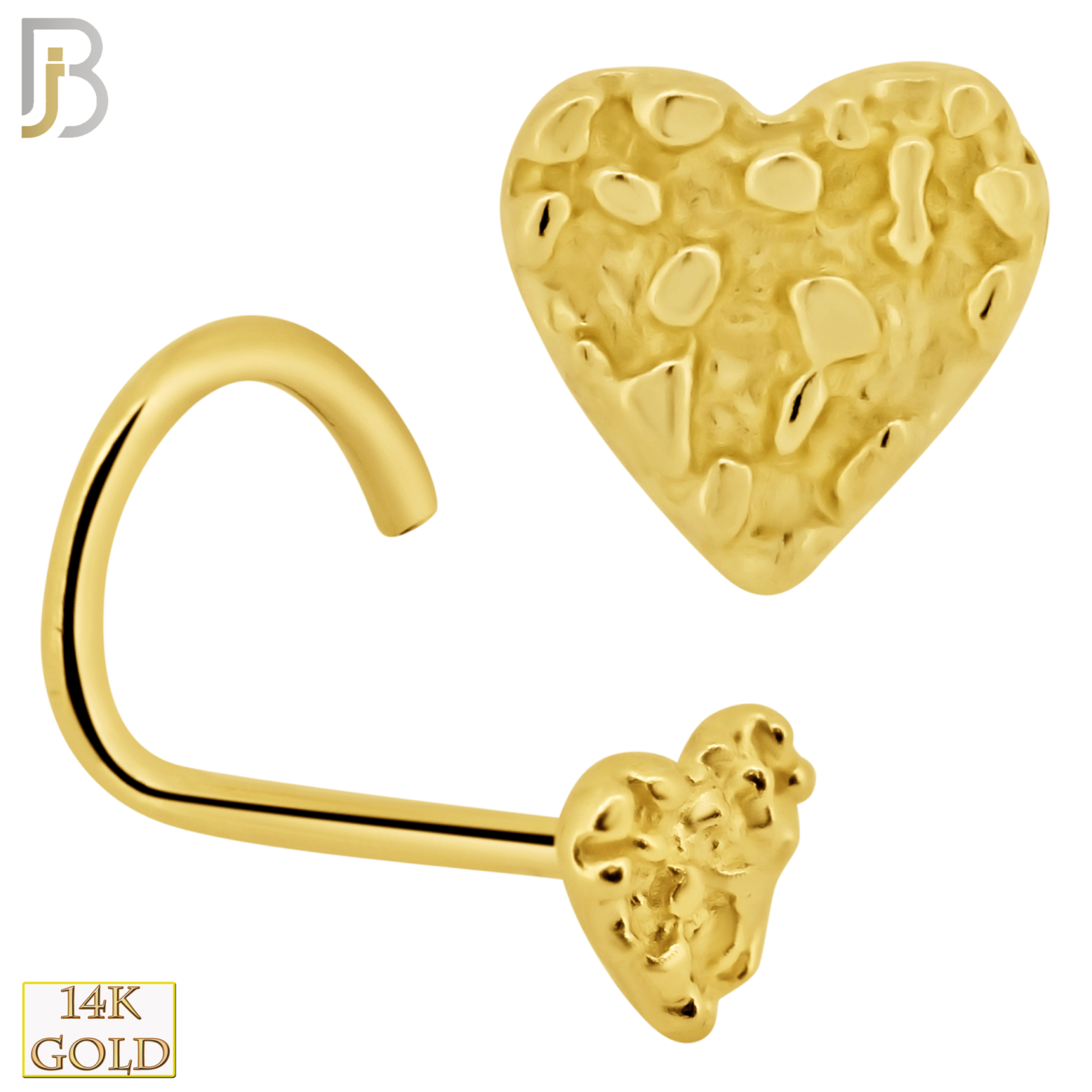 14k Solid Gold Corkscrew Heart Nuggets Design Body Jewelz