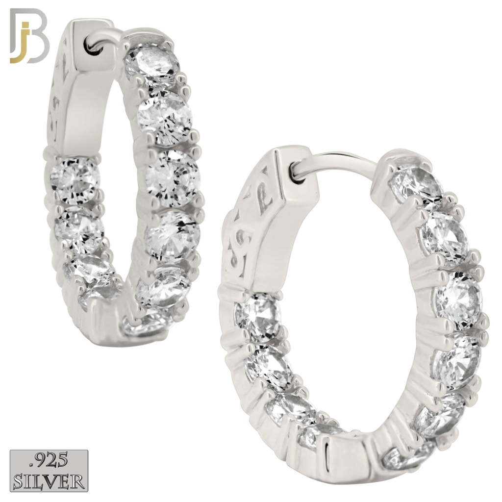 .925 Sterling Silver Hoop Earrings with Inside and Outside CZ Body Jewelz