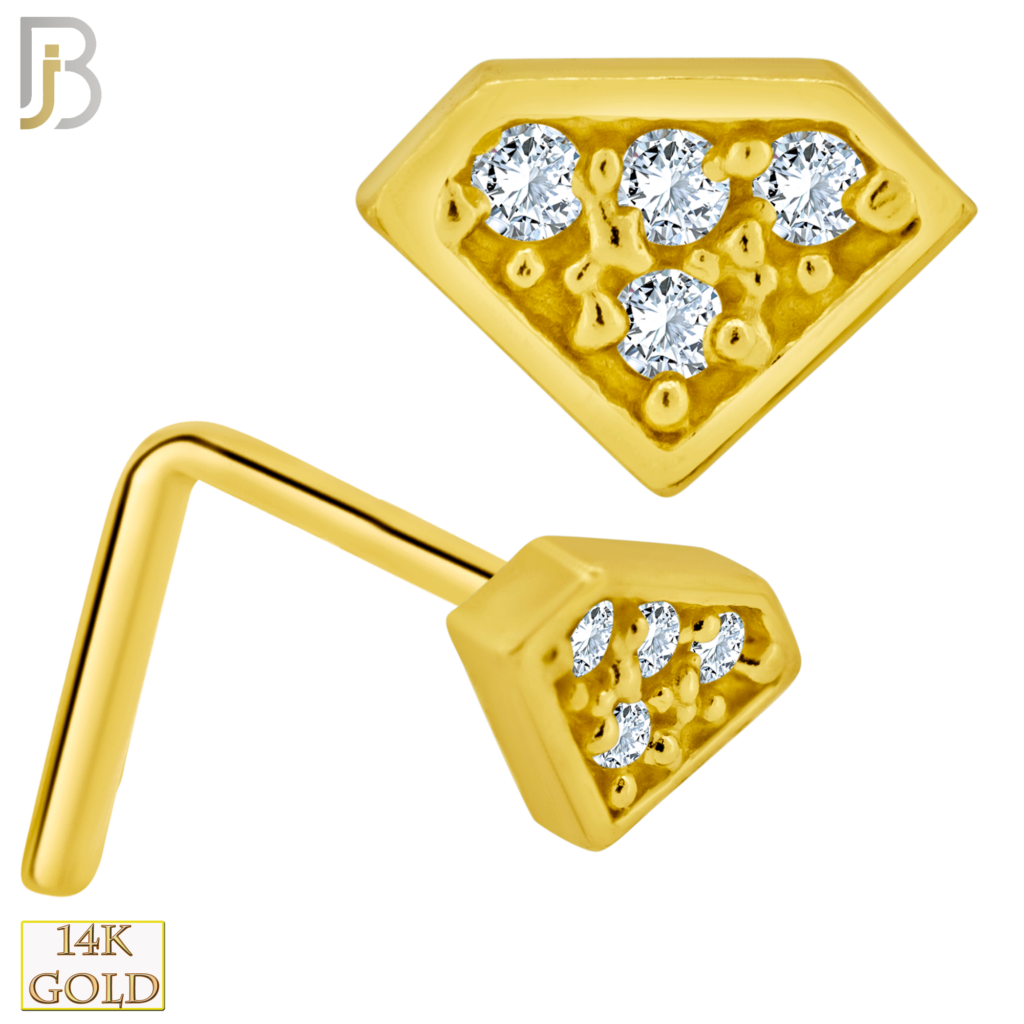 14k Solid Gold LShape Diamond Design Clear Zircon