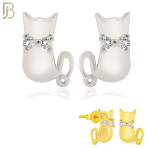 925 Sterling Silver Cat Design Earring Stud with Clear Zircon