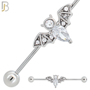 316L Surgical Steel Bat with CZ Industrial Barbell