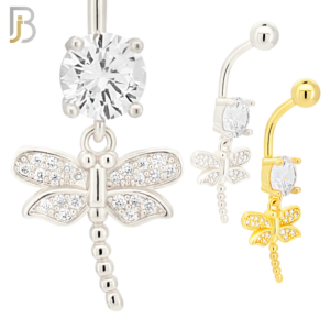 316L Stainless Steel Dragonfly with Multi CZ Banana Belly Ring - Steel