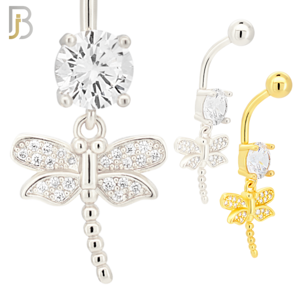 316L Stainless Steel Dragonfly with Multi CZ Banana Belly Ring - Steel