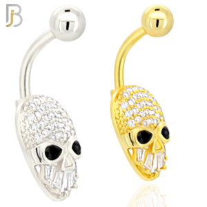 316L Stainless Steel Alien Skull with Multi CZ Banana Belly Ring and 5mm Screw Top - Steel