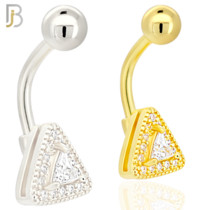 316L Stainless Steel Triangle Design with Multi CZ Banana Belly Ring - Steel