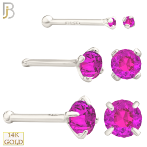 20g 14k White Gold Nose Bone with Pink Colored