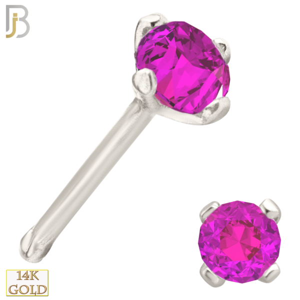 14-NR01CWP - 20g 14k White Gold Nose Bone with Pink Colored CZ - 1.5mm