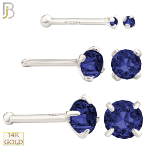 20g 14k White Gold L-Shaped with Blue Sapphire Colored CZ