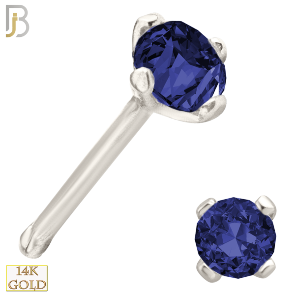 White Gold L-Shaped with Blue Sapphire Colored CZ