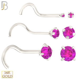 14k White Gold Nose Screw with Pink Colored CZ