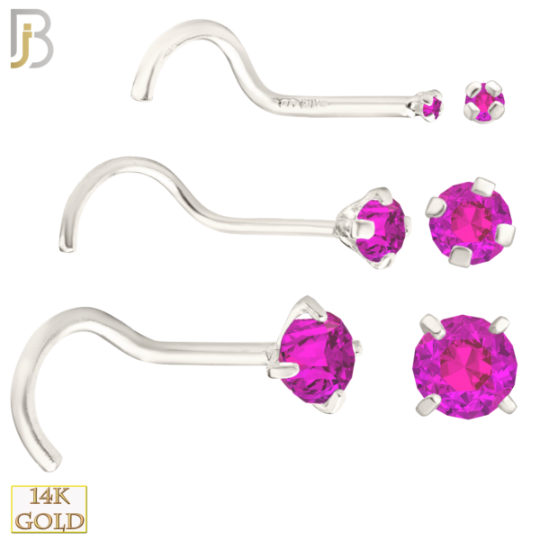 14k White Gold Nose Screw with Pink Colored CZ