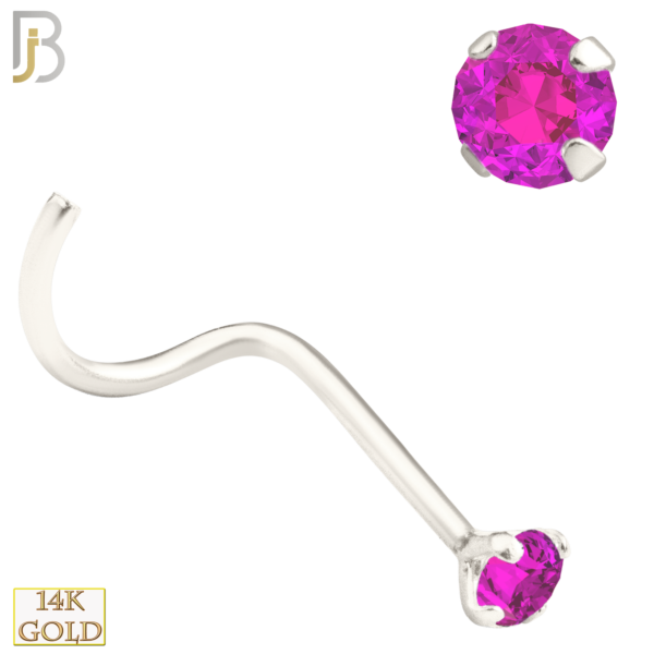 NR03CWP - 20g 14k White Gold Nose Screw with Pink Colored