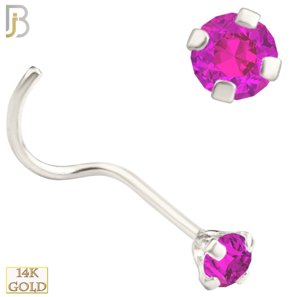 14-NR03CWP - 20g 14k White Gold Nose Screw with Pink Colored CZ