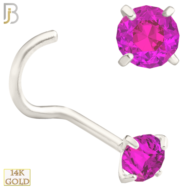 14-NR03CWP - 20g 14k White Gold Nose Screw with Pink Colored CZ - 1.5mm
