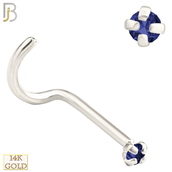 White Gold Nose Screw with Blue Sapphire Colored CZ