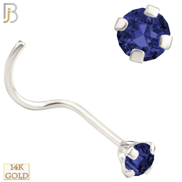White Gold Nose Screw with Blue Sapphire Colored