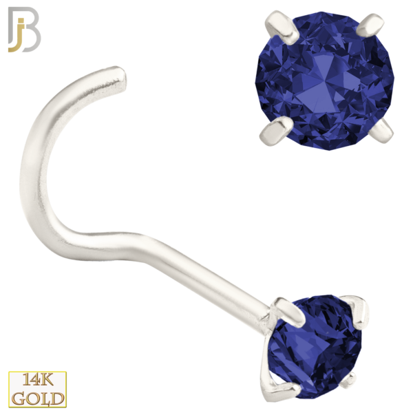 White Gold Nose Screw with Blue Sapphire Colored CZ