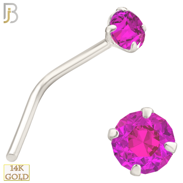 14k White Gold Nose Screw with Pink Colored