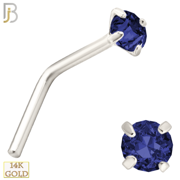 14k White Gold L-Shaped with Blue Sapphire Colored